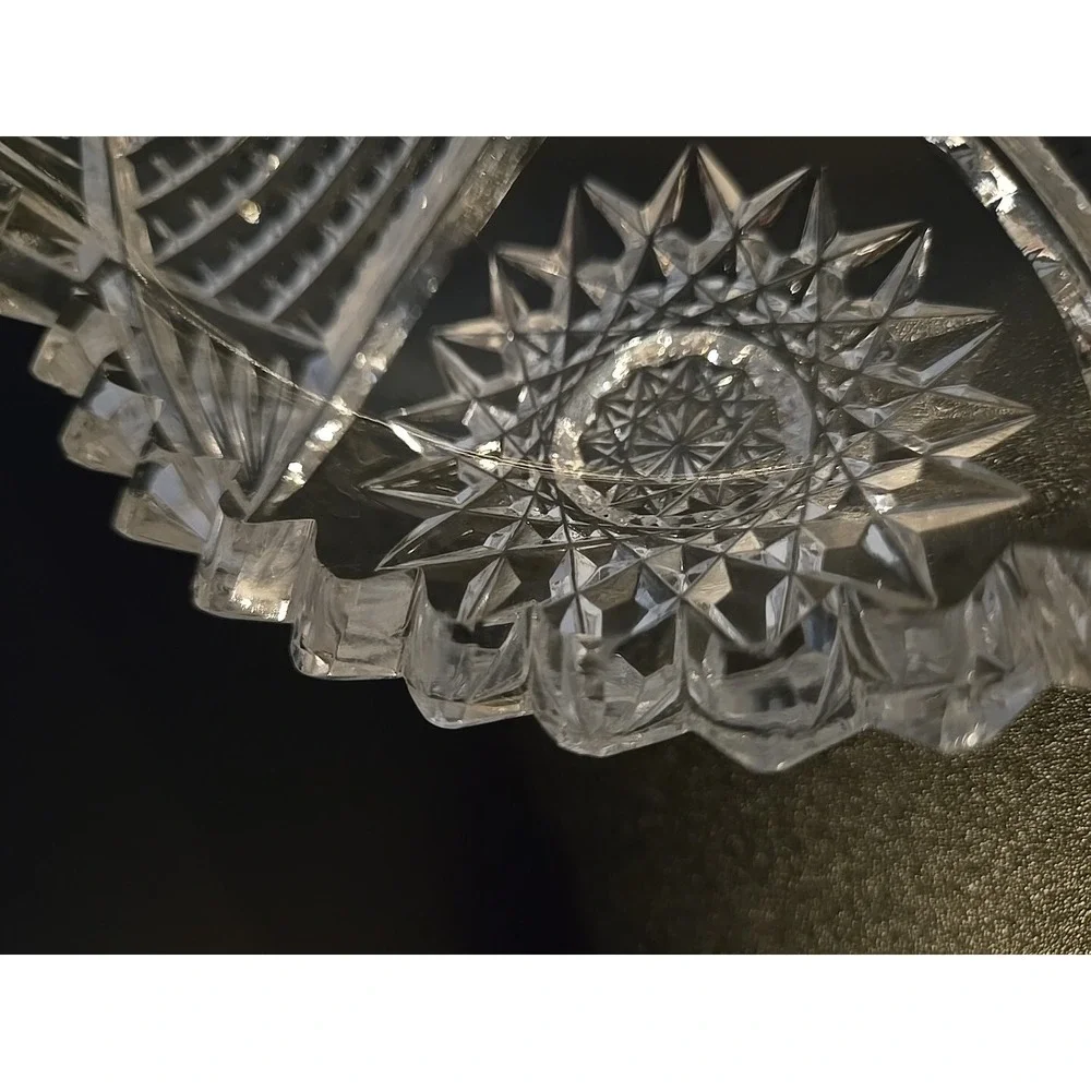 Antique American Brilliant Cut Glass Hobstar File Heavy Candy Bowl‎ Dish Estate